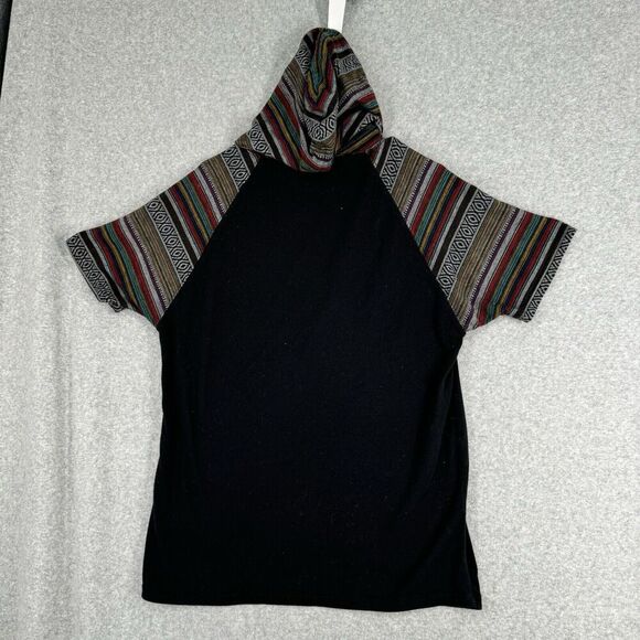 Beautiful Giant Hoodie Mens Medium Black Muti Pullover Aztec Print Short Sleeve - Picture 10 of 13